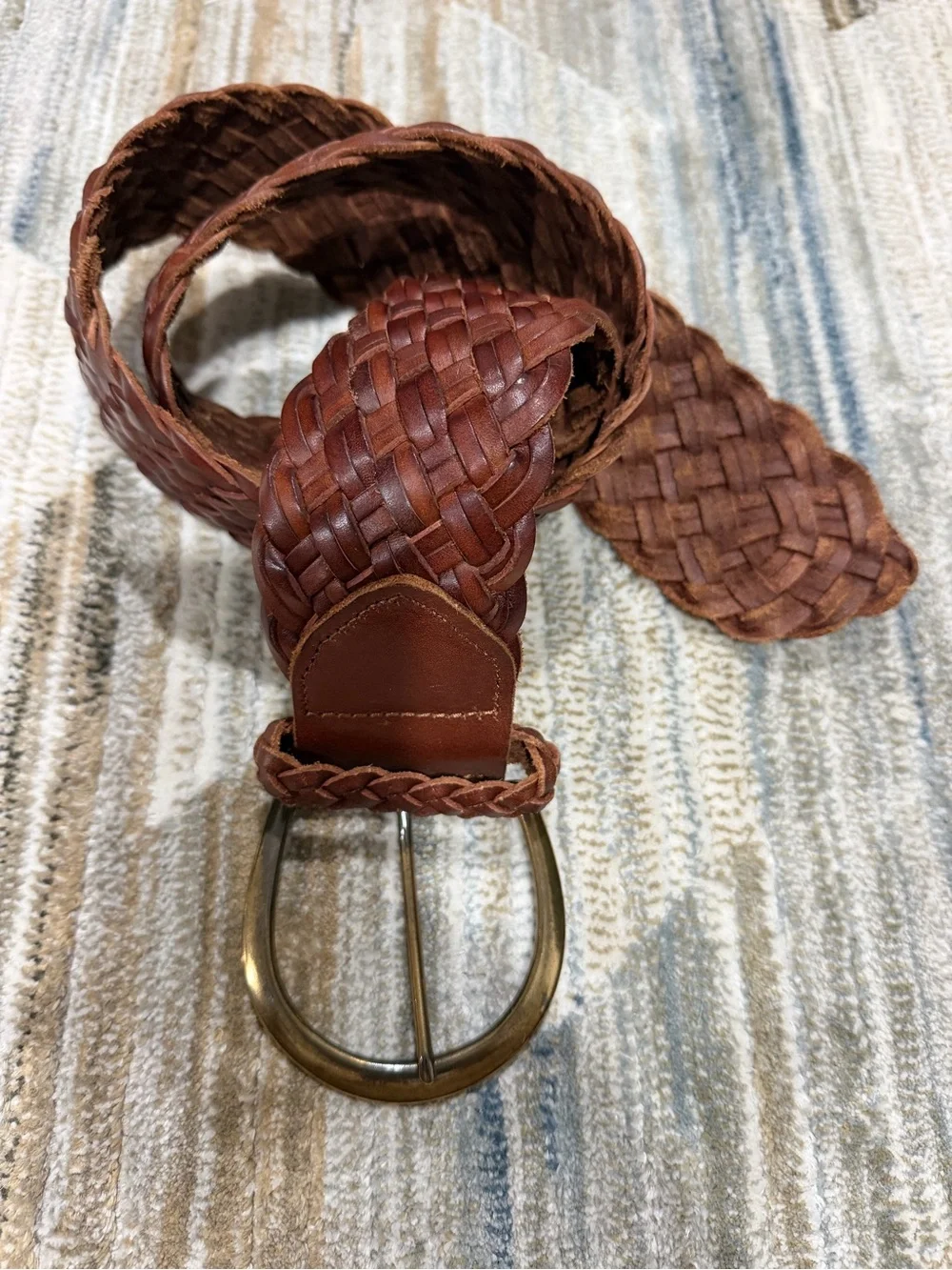 Express Braided Leather Belt in Brown with Brass Buckle